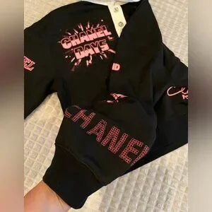 CHANEL Sweaters Chanel Neon Pink Black Cc Logo Graphic Cotton